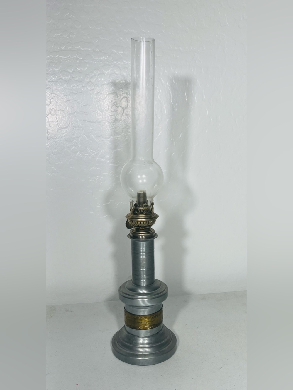 Vintage French Pump Oil Lamp Reproduction Pewter Brass Decor